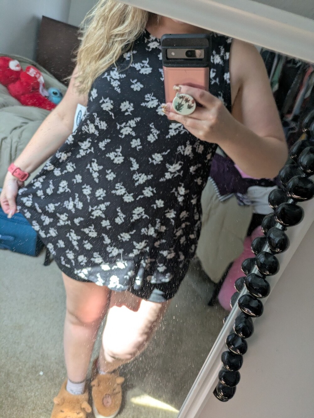 Black Floral Sleeveless Tunic Tank